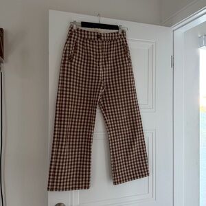 Sezane Brown and White Checkered Pants